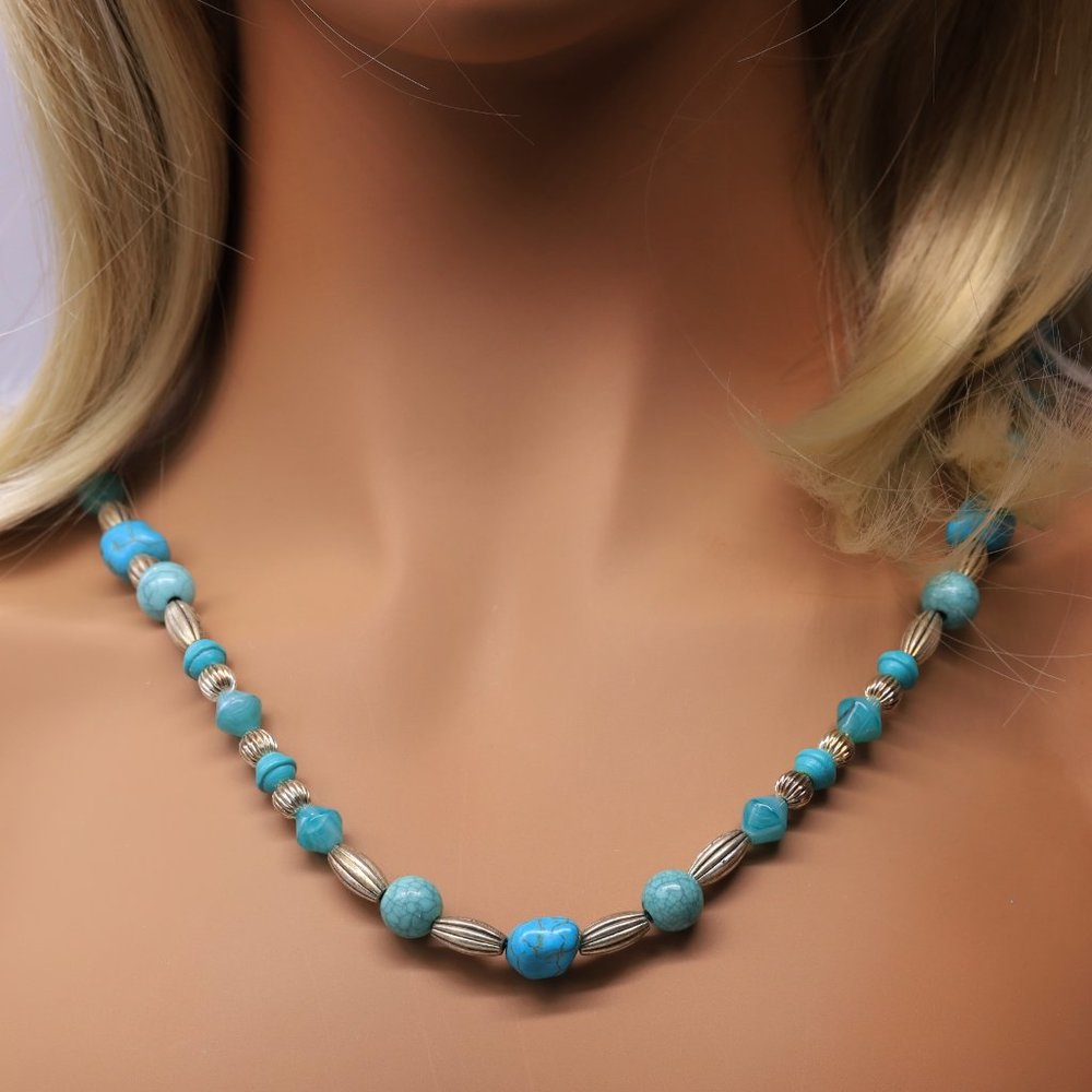 Necklace Turquoise Beads Silver Lobster Clasp Nuggets - Picture 1 of 4